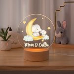 Personlig Moon Elephant Name LED-nattlampa med träbas Barnkammardekor Födelsedag Mors dag Baby Shower Present till mamma barn
