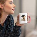 Personalized Cartoon Graduation Hat Bear Floral 11oz Ceramic Mug with Name Birthday Graduation Celebration Appreciation Gift for Graduates Classmates