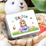 Boîte à biscuits en fer blanc personnalisée avec nom Accessoires de rangement pour la fête de Pâques Cadeau pour garçons filles