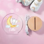 Luce notturna a LED personalizzata con nome motivo dell'elefante lunare con base in legno decorazione regalo per festa dei bambini