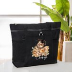 Personalized Cartoon Graduation Hat Bear Floral Large Zippered Tote Bag with Name Birthday Graduation Celebration Appreciation Gift for Women