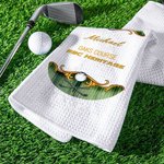 Personalized Golf Club Pattern Absorbent Waffle Golf Towel with Text and Hanging Clip Sports Accessories Birthday Gift for Golf Player Lover