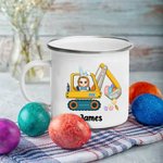 Personalisierte Ostern Cartoon Charakter Bagger 11oz Emaille Becher mit Namen Ostern Party Geschenk für Jungen Mädchen