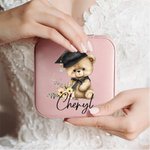 Henkilökohtainen sarjakuva Valmistuminen Hattu Bear Floral Kannettava nahka Travel korut laatikko nimi syntymäpäivä valmistumisen lahja naisille valmistuneet