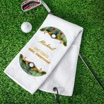 Personalized Golf Club Pattern Absorbent Waffle Golf Towel with Text and Hanging Clip Sports Accessories Birthday Gift for Golf Player Lover