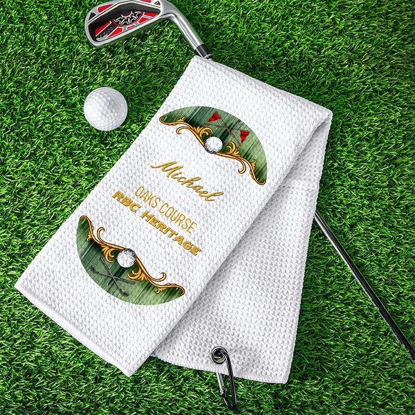 Gepersonaliseerde Golfclub Patroon Absorberende Wafel Golfhanddoek met Tekst en Opknoping Clip Sportaccessoires Verjaardagscadeau voor Golfspeler Lover