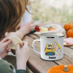 Personalisierte Ostern Cartoon Charakter Bagger 11oz Emaille Becher mit Namen Ostern Party Geschenk für Jungen Mädchen