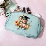 Personlig Graduation Hat Bear Bear Floral vanntett Crossbody Fanny Pack Midjeveske med justerbar stropp Bursdagsgradueringsgave til nyutdannede