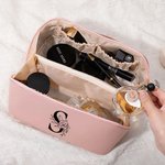 Neceser de cuero PU personalizado con iniciales florales y asa accesorios de viaje portátiles regalo de cumpleaños para mujeres
