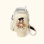 Personalized Graduation Hat Bear Floral Waterproof Water Bottle Carrier Bag for 40oz Stanley with Pouch Adjustable Strap Graduation Gift for Graduate