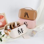 Neceser de cuero PU personalizado con iniciales florales y asa accesorios de viaje portátiles regalo de cumpleaños para mujeres
