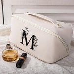 Neceser de cuero PU personalizado con iniciales florales y asa accesorios de viaje portátiles regalo de cumpleaños para mujeres