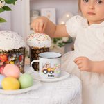 Personalisierte Ostern Cartoon Charakter Bagger 11oz Emaille Becher mit Namen Ostern Party Geschenk für Jungen Mädchen