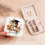Henkilökohtainen sarjakuva Valmistuminen Hattu Bear Floral Kannettava nahka Travel korut laatikko nimi syntymäpäivä valmistumisen lahja naisille valmistuneet