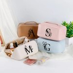 Neceser de cuero PU personalizado con iniciales florales y asa accesorios de viaje portátiles regalo de cumpleaños para mujeres