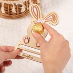 Personalized Cute Bow Bunny Wooden Easter Money Chocolate Holder Ornament with Engraved Name Holiday Basket Stuffers Birthday Gift for Kids