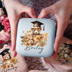 Henkilökohtainen sarjakuva Valmistuminen Hattu Bear Floral Kannettava nahka Travel korut laatikko nimi syntymäpäivä valmistumisen lahja naisille valmistuneet