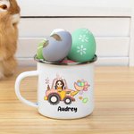 Personalisierte Ostern Cartoon Charakter Bagger 11oz Emaille Becher mit Namen Ostern Party Geschenk für Jungen Mädchen