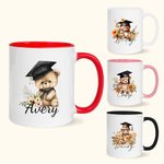 Personalized Cartoon Graduation Hat Bear Floral 11oz Ceramic Mug with Name Birthday Graduation Celebration Appreciation Gift for Graduates Classmates