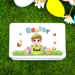Boîte à biscuits en fer blanc personnalisée avec nom Accessoires de rangement pour la fête de Pâques Cadeau pour garçons filles