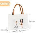 Personalisierte Sternzeichen Geburtsblume Canvas-Tasche mit Cartoon Charakter Namen und PU-Leder Griff Tote Bag Geburtstag Geschenk für Damen
