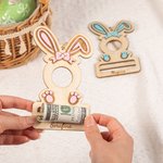 Personalized Cute Bow Bunny Wooden Easter Money Chocolate Holder Ornament with Engraved Name Holiday Basket Stuffers Birthday Gift for Kids