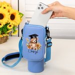 Personalized Graduation Hat Bear Floral Waterproof Water Bottle Carrier Bag for 40oz Stanley with Pouch Adjustable Strap Graduation Gift for Graduate