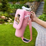 Personalized Graduation Hat Bear Floral Waterproof Water Bottle Carrier Bag for 40oz Stanley with Pouch Adjustable Strap Graduation Gift for Graduate
