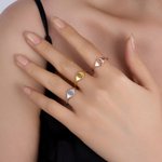 Personalized Cute Cat Dog Rabbit Line Drawing Animal Ring with Engraved Name Dainty Jewelry Birthday Anniversary Gift for Women