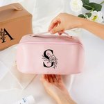 Neceser de cuero PU personalizado con iniciales florales y asa accesorios de viaje portátiles regalo de cumpleaños para mujeres