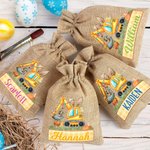 Personalised Cute Bunny Excavator Design Reusable Drawstring Burlap Treat Bag with Name Easter Party Gift for Kids
