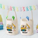 Personalisierte Hasenohren Cartoon-Figur Osterei Bagger Beuteltasche mit Namen Osterkorb Ostern Party Geburtstag Geschenk für Jungen Mädchen