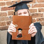 Copertina taccuino in pelle personalizzata con nome fiore di nascita e personaggio cartone animato regalo per laurea e compleanno per laureati