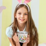 Spersonalizowany kubek wielkanocny Cute Easter Eggs Grassland Cartoon Character Name 11 oz Emaliowany kubek na imprezę Wielkanocny prezent dla dziewczynek i chłopców
