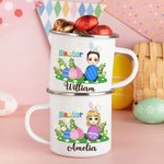 Spersonalizowany kubek wielkanocny Cute Easter Eggs Grassland Cartoon Character Name 11 oz Emaliowany kubek na imprezę Wielkanocny prezent dla dziewczynek i chłopców