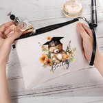 Personalised Cartoon Graduation Hat Bear Floral Cosmetic Bag with Name Birthday Graduation Gift for Graduates
