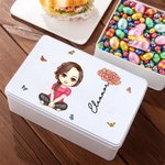Personalizado de dibujos animados de nacimiento de flores de calidad alimentaria de caramelo galleta galleta de almacenamiento de estaño con el nombre del Festival de Fiesta de Favores de regalo para 