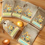 Personalised Cute Bunny Excavator Design Reusable Drawstring Burlap Treat Bag with Name Easter Party Gift for Kids