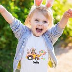 Personalisierte Hasenohr Cartoon Charakter Bagger Ostereier 100% Baumwolle Kind T-Shirt mit Namen Ostern Geburtstag Geschenk für Jungen Mädchen