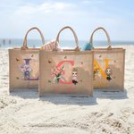 Bolso de yute reutilizable con nombre personalizado con flores de nacimiento y personaje de dibujos animados regalo de cumpleaños para mujeres y niñas