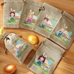 Personalized Official Egg Hunter Cartoon Character Drawstring Burlap Treat Bag with Name Easter Party Favor Gift for Boys Girls
