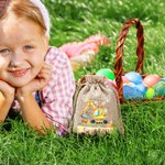Personalised Cute Bunny Excavator Design Reusable Drawstring Burlap Treat Bag with Name Easter Party Gift for Kids