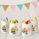 Personalisierte Hasenohren Cartoon-Figur Osterei Bagger Beuteltasche mit Namen Osterkorb Ostern Party Geburtstag Geschenk für Jungen Mädchen