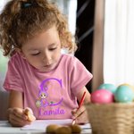 Personalisierte Cartoon-Charakter Hase Kostüm Eier erste 100% Baumwolle T-Shirt mit Namen Ostern Geburtstag Geschenk für Jungen Mädchen