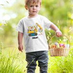 Personalisierte Hasenohr Cartoon Charakter Bagger Ostereier 100% Baumwolle Kind T-Shirt mit Namen Ostern Geburtstag Geschenk für Jungen Mädchen
