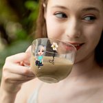 Personalized Cartoon Character Birth Flower Clear Glass Coffee Tea Cup and Acrylic Coaster with Name Anniversary Birthday Gift for Women Girls