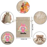 Personalizzato fantasia coniglietto arcobaleno Onesie personaggio dei cartoni animati coulisse Burlap trattare borsa con nome festa di Pasqua regalo per i bambini