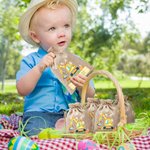 Personalised Cute Bunny Excavator Design Reusable Drawstring Burlap Treat Bag with Name Easter Party Gift for Kids