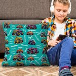 Housse de Coussin Personnalisée avec Nom Style Nuage de Mots et de Camion Décoration de Maison Cadeau Anniversaire pour Famiile Enfants