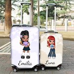 Funda de maleta personalizada estilo Y2K con personaje de dibujos animados de 18-32 pulgadas con nombre y mapa del mundo regalo para mujeres y niñas